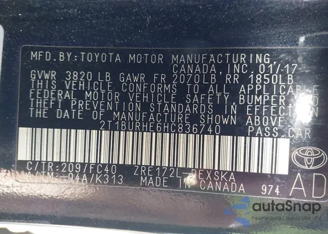 2017 Toyota Corolla Se z USA, uszkodzony, nr VIN 2T1BURHE6HC836740